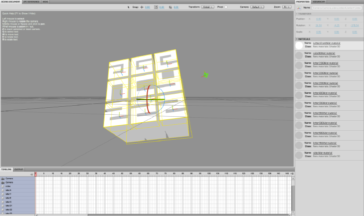 Flare3D interface for interacting with 3D objects