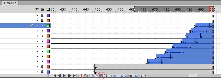 Multiple frames selected inside the Adobe Flash user interface