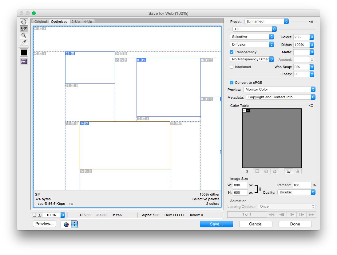 Save for Web dialog