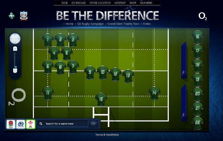 Be The Difference 2009 campaign website with view of pitch with jerseys for each of the players in which each number is comprised of supporters names