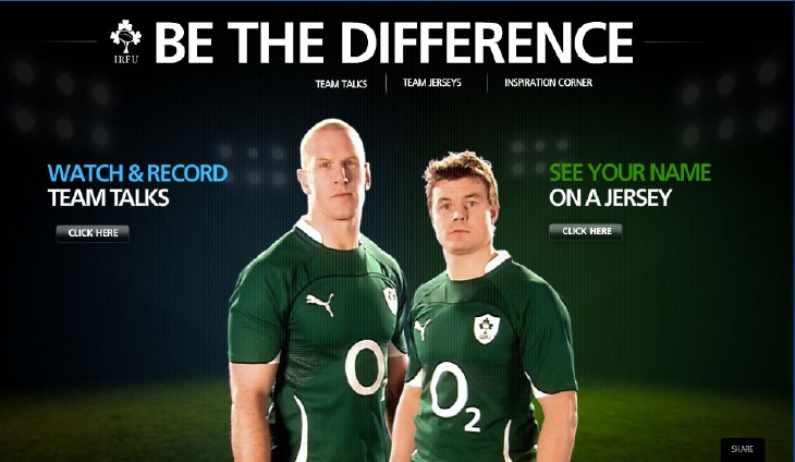 Be The Difference 2010 campaign website with Paul O'Connell and Brian O'Driscoll on the introduction page