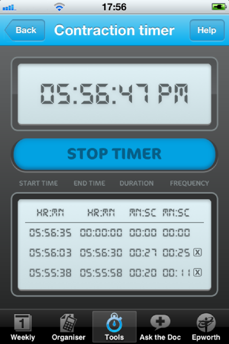 Bublove app contraction summary page