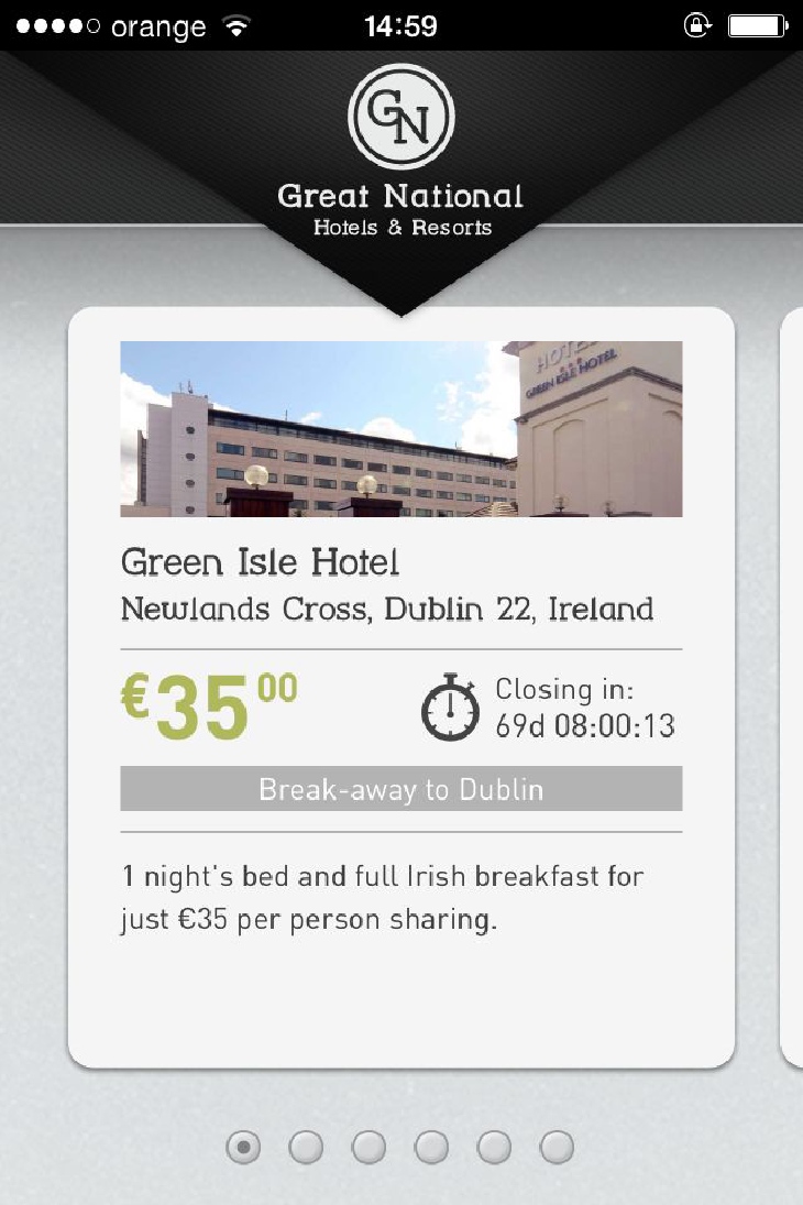 Great National Hotels The Escape Button app view deals page