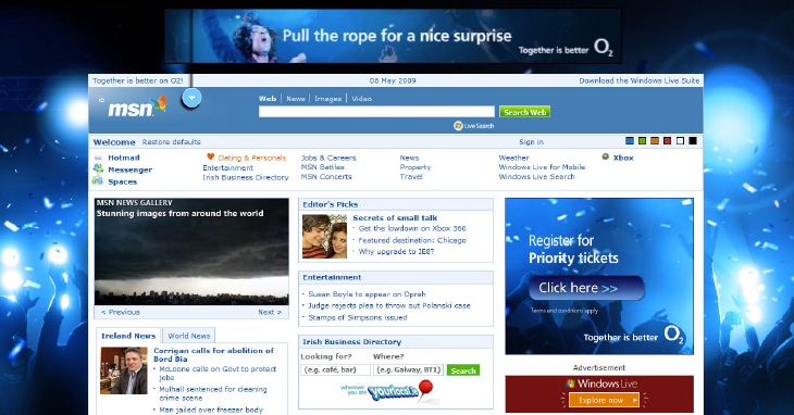 O2 Priority Tickets MSN Takeover initial state